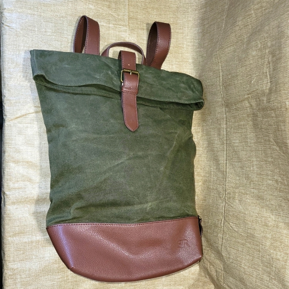 Banana Republic Olive green canvas and leather backpack